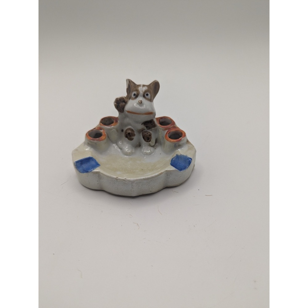 Vtg 1930-1940s Lusterware Ceramic Dog Figurine‎ Cigarette Holder Ashtray Japan